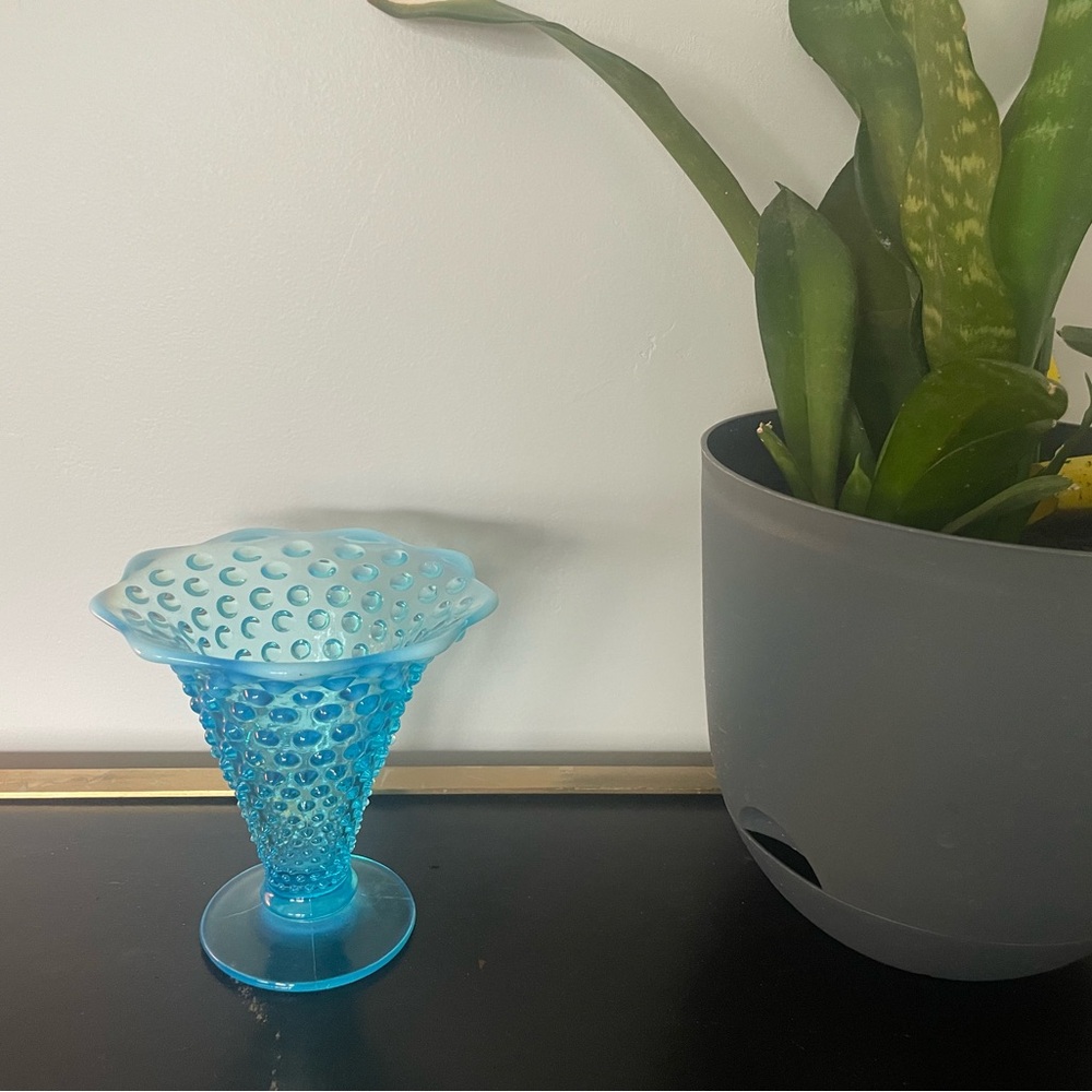 Blue Hobnail Glass Vase